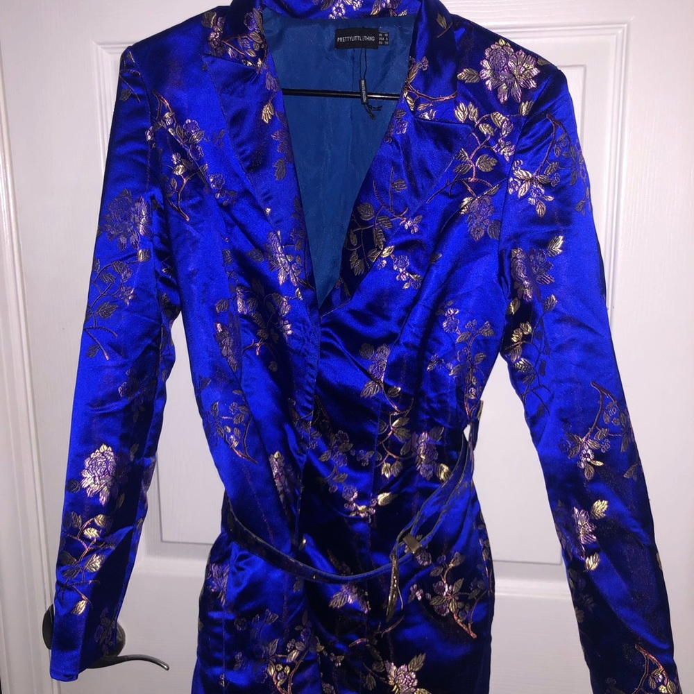 Pretty Little Thing - Satin Blue Dress with Floral Detail